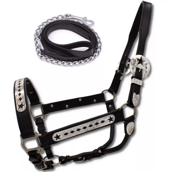 Skórzany kantar LpTrick z uwiązem z łańcuszkiem