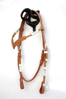 EE Tack KS - HERM. OAK LEATHER - W-131 - Silver Buckle & Roller - V Stirnband