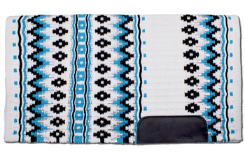 show blanket wełniany lptrick / white z turkusowym akcentem