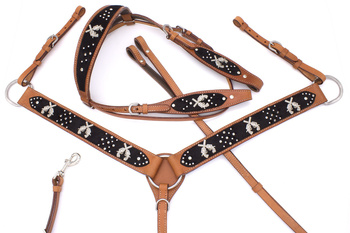 zestaw lptrick bridle + napierśnik / jasna skóra z ciemnymi detalami