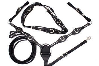 zestaw lptrick bridle + napierśnik / black z motywem podków