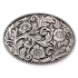 "AE" Belt Buckle - Oval - Flower / Grey-Silver