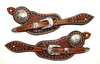 Sporenriemen - US Leather - Two Tone - Tooled - Dots - graviertes Buckle Set & Conchos