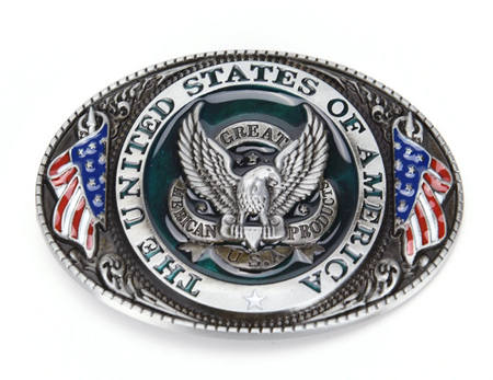 "AE" Belt Buckle - Oval - US Flag / Eagle
