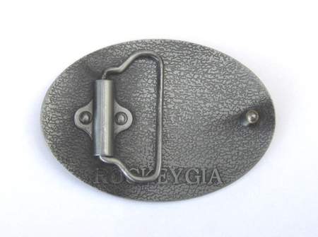 "AE" Belt Buckle - Oval - Flower / Grey-Silver