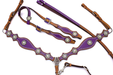 fioletowy zestaw lptrick uzda na jedno ucho + napierśnik