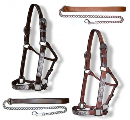 Show Halfter mit Kette/Leine - Silber - MITTEL oder DUNKEL - verschiedene Größen