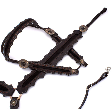 zestaw lptrick uzda + napierśnik / ciemnohnědý z futrem