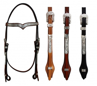"EE Tack" Kopfstück - Silber -  EE Leather - Quick Change Silver Buckle - "V" Stirnband - 3 Farben