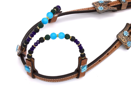 bridle lptrick brązowe z turkusowymi perełkami