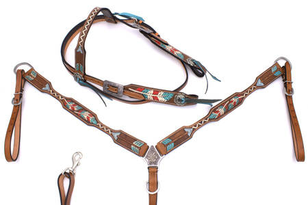 zestaw lptrick bridle + napierśnik z motywem piór / kolorowy