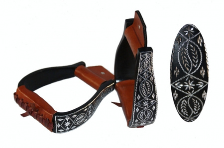 EE Tack Steigbügel Alu- SCHWARZ - graviert - gepolsterter Tritt