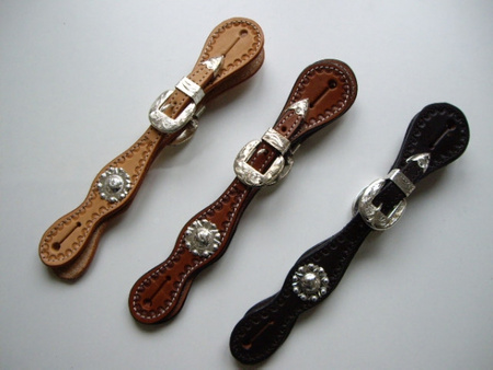 Sporenriemen - gravierte Silber Schnalle & Concho