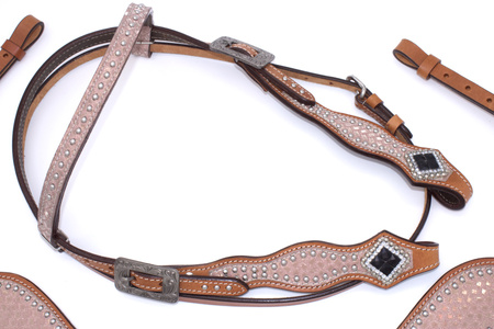 różowo-brokatowy zestaw lptrick bridle + napierśnik