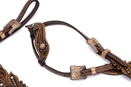 Zestaw LpTrick ogłowie + napierśnik / ciemnobrązowy, z kryształkami