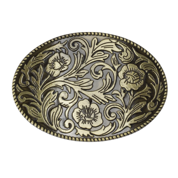 "AE" Belt Buckle - Oval - Flower / Gold