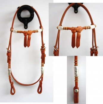 EE Tack - Kopfstück - Harness - Round End's - Silver Pipe's / Rawhide - Fut. Stirnband