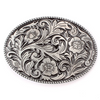 "AE" Belt Buckle - Oval - Flower / Grey-Silver