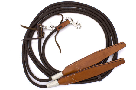 Nylonowe wodze LpTrick z brązową skórzaną klamrą i wymiennymi karabińczykami