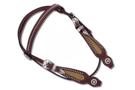 bridle westernowe lptrick z wkładką z prawdziwego włosia, nitami i srebrnymi, miedzianymi klamrami