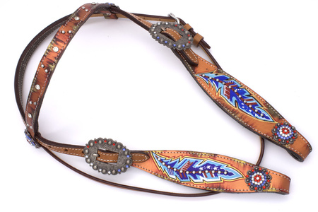 bridle lptrick z motywem piór i błyszczącym naczółkiem