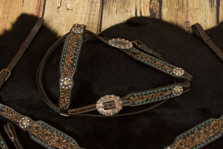 zestaw lptrick uzda + napierśnik w stylu vintage / ciemnohnědý