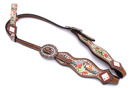 Ogłowie pokazowe LpTrick z kwiatowym wzorem