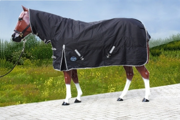 "TOUGH HORSE" - Regen Winterdecke - Combo mit Halsteil - 1200D - 300g filling - SCHWARZ - Größen 74´´(125cm) bis 80´´ (155cm)