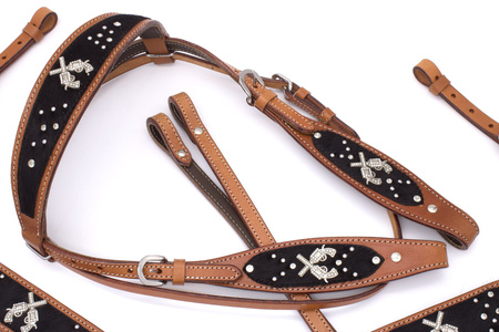 zestaw lptrick uzda + napierśnik / jasna skóra z ciemnymi detalami