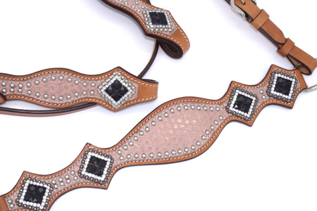 różowo-brokatowy zestaw lptrick bridle + napierśnik