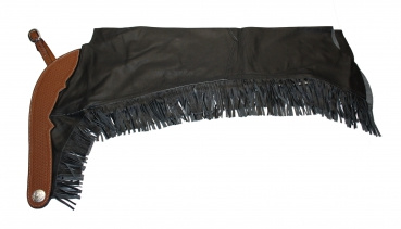 "EE Tack"  Chaps mit BESATZ & Fransen - Premium Soft Glattleder - Schwarz - Reissverschluss