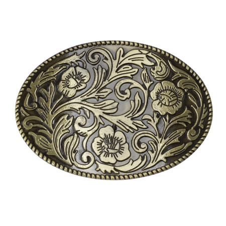 "AE" Belt Buckle - Oval - Flower / Gold