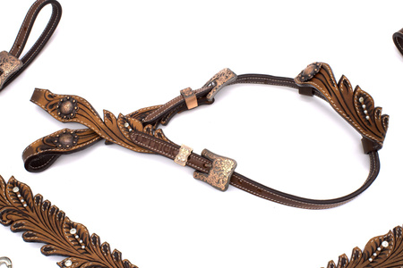 zestaw lptrick uzda + napierśnik / ciemnohnědý, z kryształkami