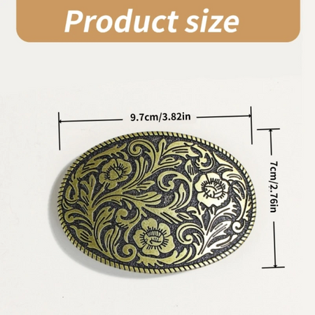 "AE" Belt Buckle - Oval - Flower / Gold