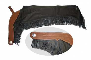 EE Tack Chaps mit BESATZ & Fransen - Premium Soft Glattleder - Schwarz - Reissverschluss