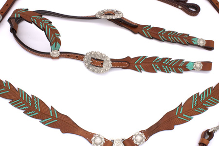 zestaw lptrick bridle + napierśnik turkusowy, ze srebrnym koncho