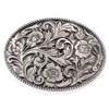 "AE" Belt Buckle - Oval - Flower / Grey-Silver