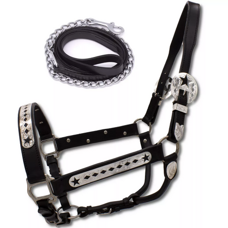 Skórzany kantar LpTrick z uwiązem z łańcuszkiem