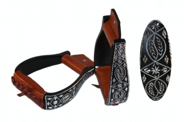 EE Tack Steigbügel Alu- SCHWARZ - graviert - gepolsterter Tritt