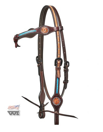 uzda horseman´s tack z turkusowym kwiatem i oplotem