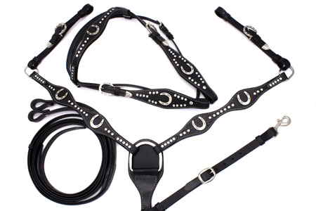 zestaw lptrick bridle + napierśnik / black z motywem podków