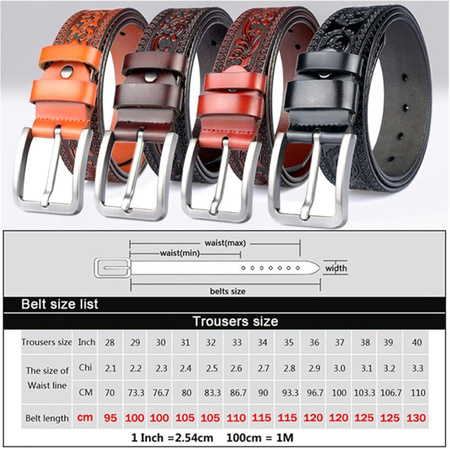 Gürtel - mit Schnalle - Flower Tooling - CAMEL BROWN - versch. Längen - 100cm bis 115cm