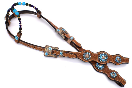 bridle lptrick brązowe z turkusowymi perełkami