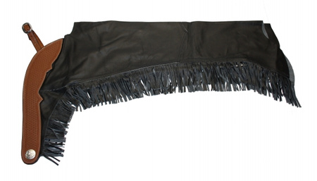 "EE Tack"  Chaps mit BESATZ & Fransen - Premium Soft Glattleder - Schwarz - Reissverschluss