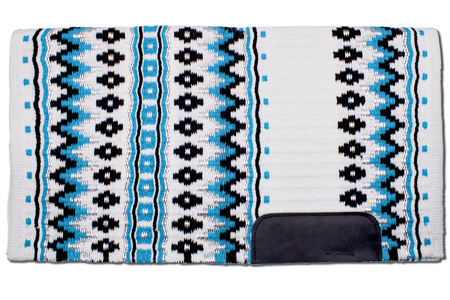 show blanket wełniany lptrick / white z turkusowym akcentem