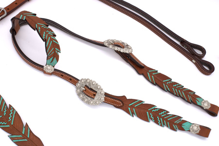 zestaw lptrick bridle + napierśnik turkusowy, ze srebrnym koncho