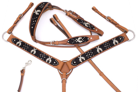 Zestaw LpTrick ogłowie + napierśnik / jasna skóra z ciemnymi detalami