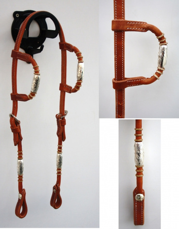 "EE Tack" - Kopfstück - Harness - Round End's - Silver Pipe's / Rawhide - Doppeleinohr