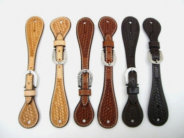 Sporenriemen - US Leder - Basket Tooling - gravierte Stainless Steel Buckle