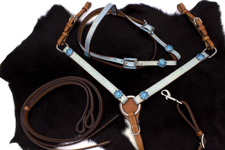 brokatowy zestaw lptrick uzda + napierśnik w rozmiarze pony